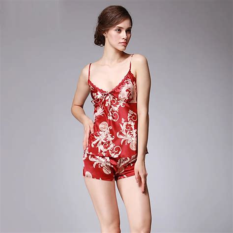 Ladies Sleepwear Two Piece Sexy Pajamas Set Stain Sleepwear Suit Women