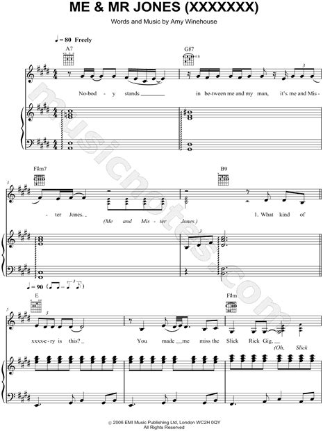 Amy Winehouse Me And Mr Jones Sheet Music In E Major Transposable Download And Print Sku