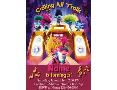 Trolls Band Together Digital Birthday Invitation Etsy