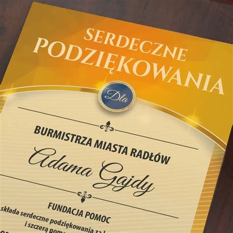 Certyfikat W Etui Z Personalizacj Na Podzi Kowanie Dla Burmistrza