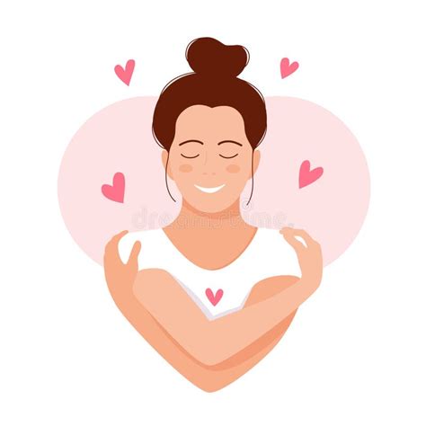 Woman Hugging Herself With Hearts On White Background Love Yourself