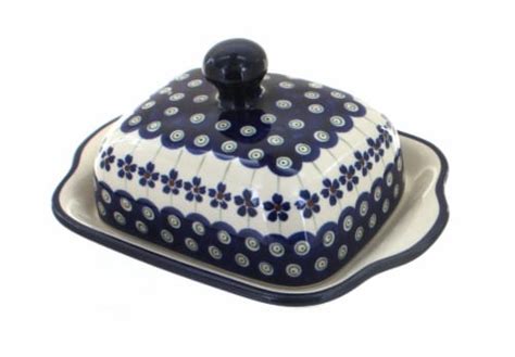 Blue Rose Polish Pottery Flowering Peacock Square Butter Dish 1 Fred Meyer