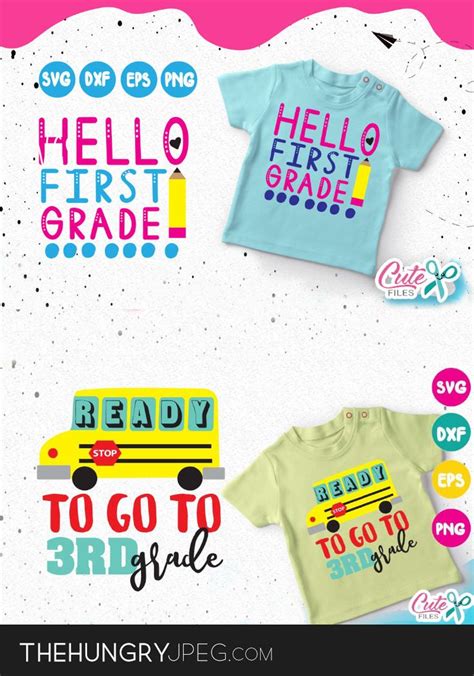 Two T Shirts With The Words Hello First Grade And Ready To Go To School