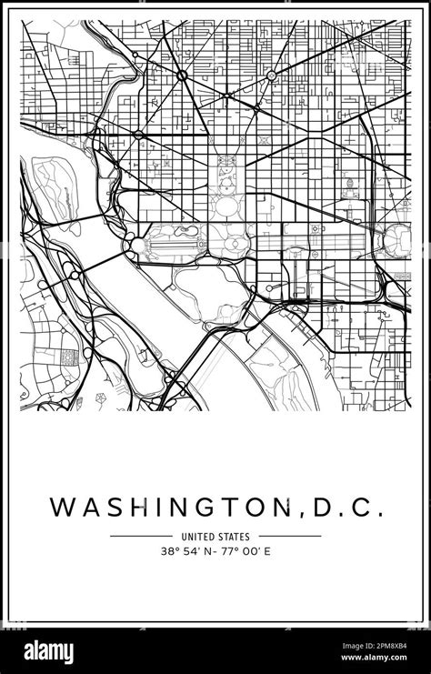 Mapa Imprimible En Blanco Y Negro De La Ciudad De Washington D C