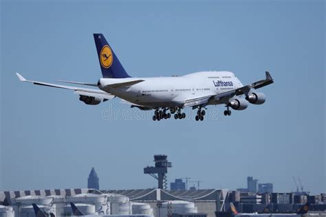 Lufthansa 747 Plane Approaching Frankfurt Airport FRA Editorial Image