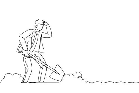 Continuous One Line Drawing Tired Businessman Wipes Sweat On His