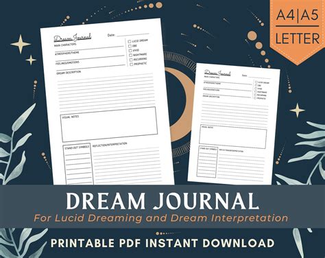 Dream Journal Template Pdf Printable Dream Tracker Diary Etsy