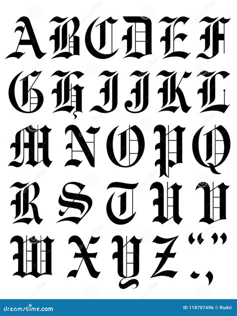 Old English Font Vector Set Gothic Font Vector Alphabet Sketch Stock