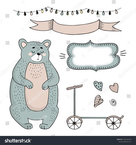 Vector Set Drawings Sleeping Bear Decorative Stock Vector (Royalty Free ...