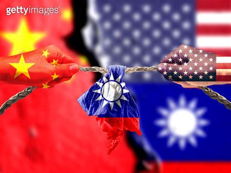 United States And China Flags Combined Fist Together Taiwan Flag In