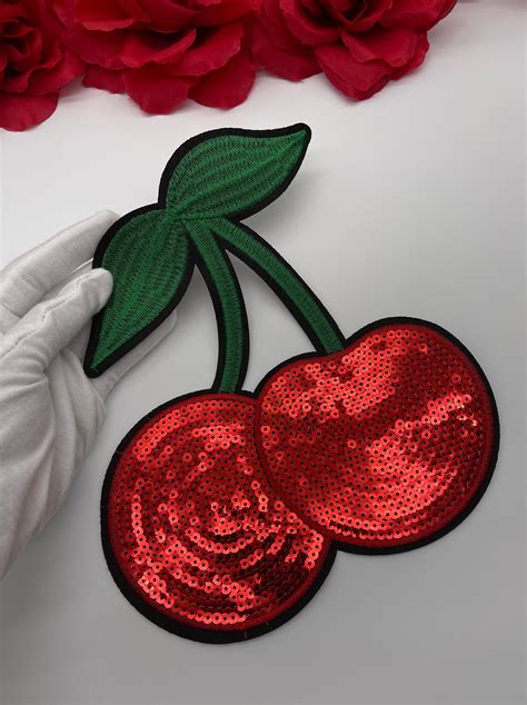 9 Large Sequin Cherry Patch Iron On Cherries Patch Etsy