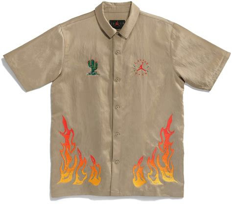 Travis Scott Cactus Jack X Jordan Button Down Shirt Khakiuniversity