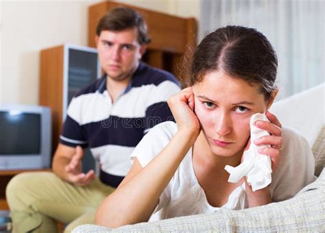 Man Trying Reconcile With Wife After Quarrel Stock Photo Image Of