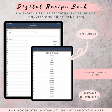 Digital Recipe Book Pdf Goodnotes Notability Linked Recipe Book