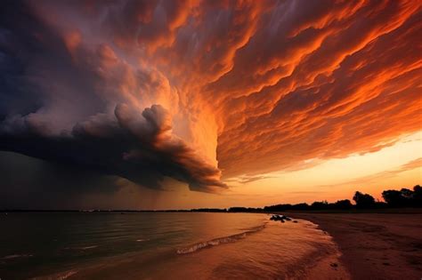 Premium AI Image | High clouds at sunset on the beach at golden hour