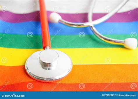 Lgbt Symbol Stethoscope With Rainbow Ribbon Rights And Gender