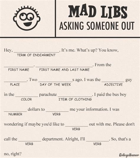 Mad Lib Printables For Adults