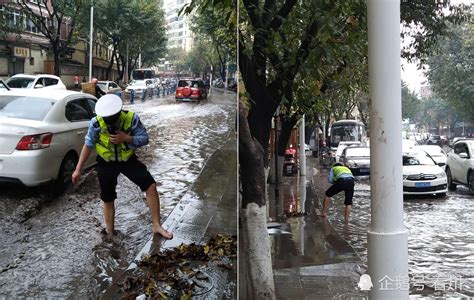 暴雨致城市内涝拥堵 交警跪地徒手掏下水道