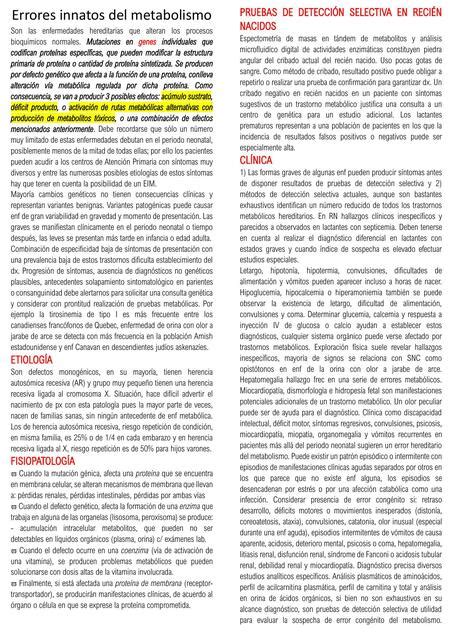 ERRORES INNATOS DEL METABOLISMO Luisana Aneth CR UDocz