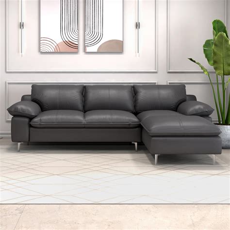 Buy Lawson Grey 4 Seater L Shape Leather Sofa Online At Durian