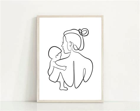 Mum and Baby Line Art Print - Etsy UK