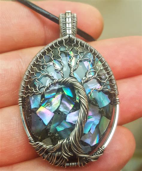 Wire Wrap Tree Of Life Pendant With Mother Of Pearl Orgonite Sterling