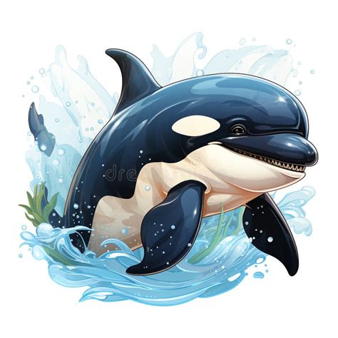 Cartoon Illustration Style Orca Jumping Out Of The Water Stock