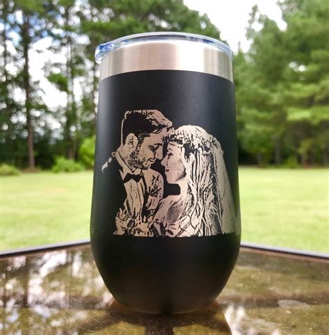 Photo Engraved Stainless Steel Wine Tumbler Personalized Stemless