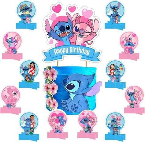 19pcs Lilo And Stitch Centerpieces 3d Table Decorations With 1pcs Lilo And Stitch Big Cake