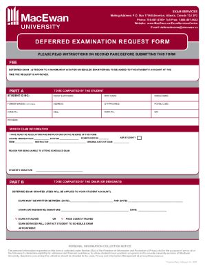 Fillable Online Deferred Examination Request Form Macewan University