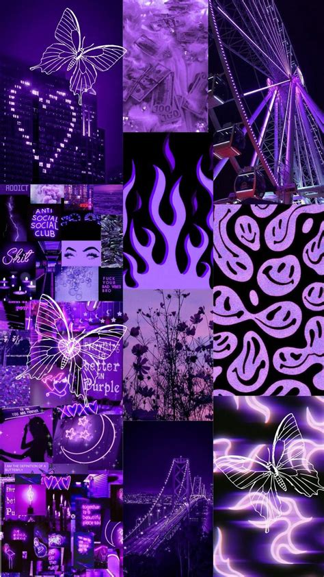 A Collage Of Purple Images With Black And White Designs On Them