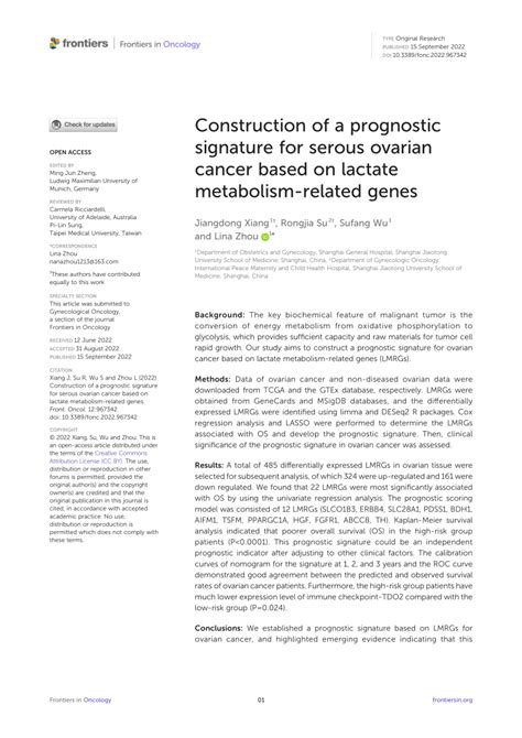 Pdf Construction Of A Prognostic Signature For Serous Ovarian Cancer