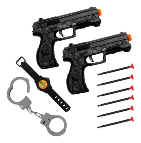 Kit Policial 2 Arminhas 6 Dardos Relógio E Algemas Nerf