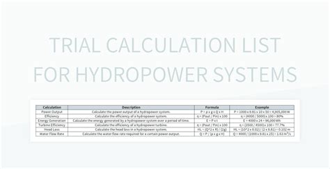 Free Hydropower Templates For Google Sheets And Microsoft Excel