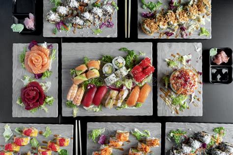 Overhead Shot Of Different Asian Food Plates Perfect For Background