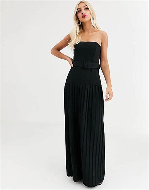 Asos Design Belted Pleated Bandeau Maxi Dress Asos