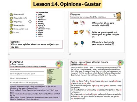 Lesson Spanish Opinions Gustar Teaching Resources