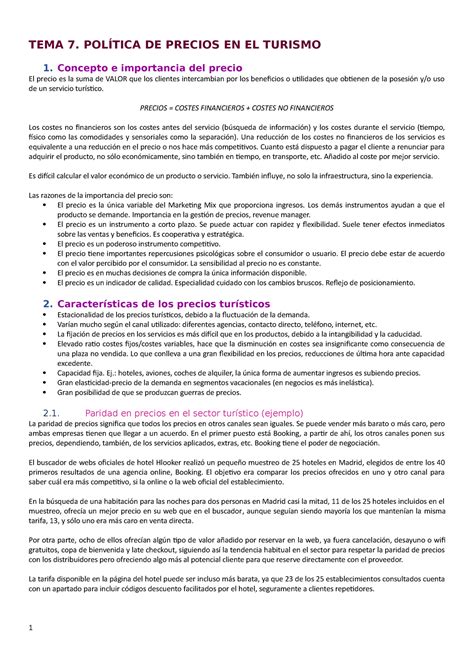 Tema 7 Política De Precios En El Turismo Tema 7 PolÍtica De Precios