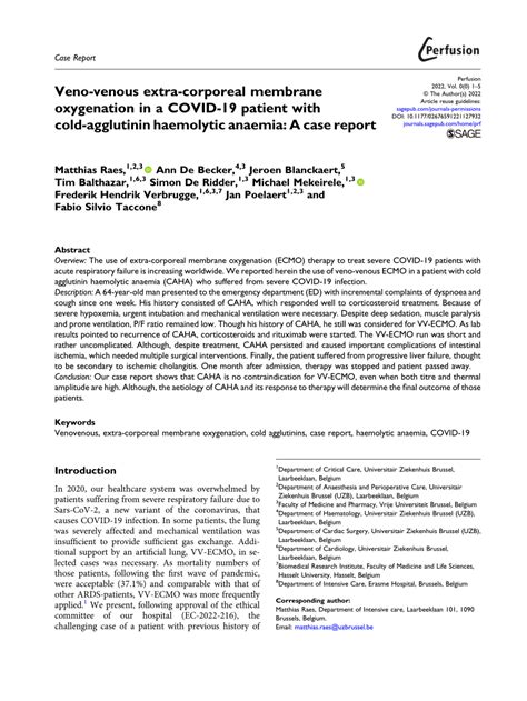 Pdf Veno Venous Extra Corporeal Membrane Oxygenation In A Covid