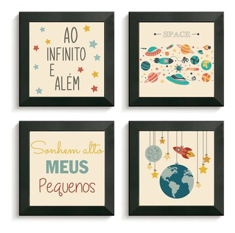 Kit 4 Quadros Decorativos Infantil Menino Espaço Astronauta no Elo7