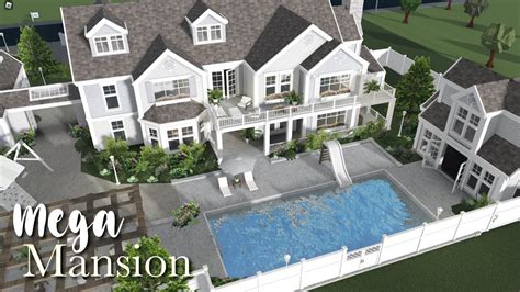 Mega Mansion Bloxburg Speedbuild With Guest House And Pool Youtube