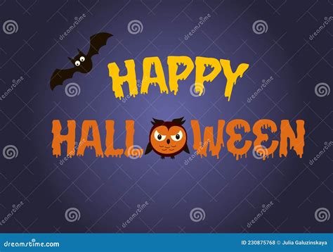 Happy Halloween Text Banner With Owl And Bat Stock Vector