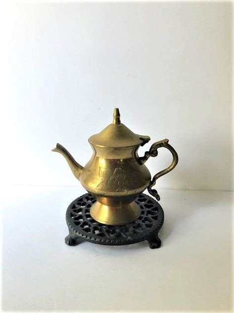 Small Brass Etched Tea Pot Brass Teapot Etsy