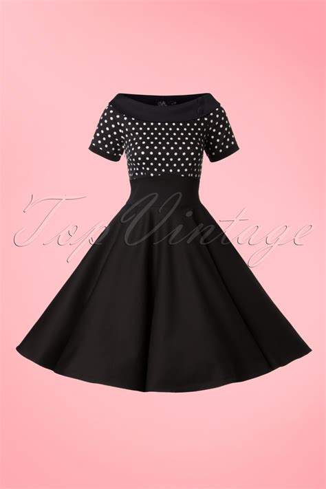 50s Darlene Polkadot Swing Dress In Black