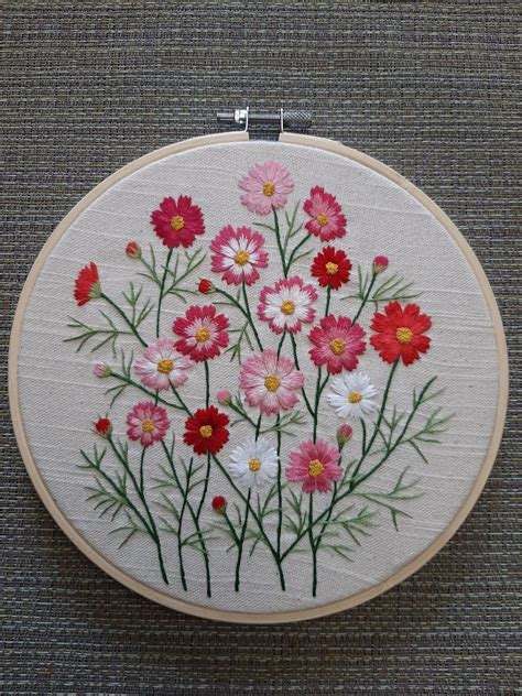 Cosmos Embroidered Hoop Art 7 Inches Hand Embroidery Patterns