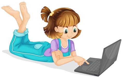 Una niña usando laptop Vector Gratis