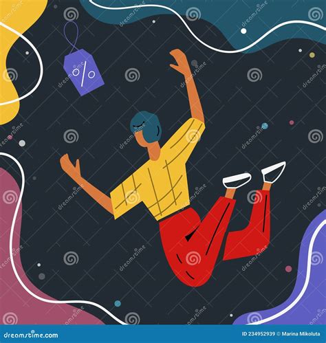 Vector Illustration Black Friday Man with Rush People Jumping for a