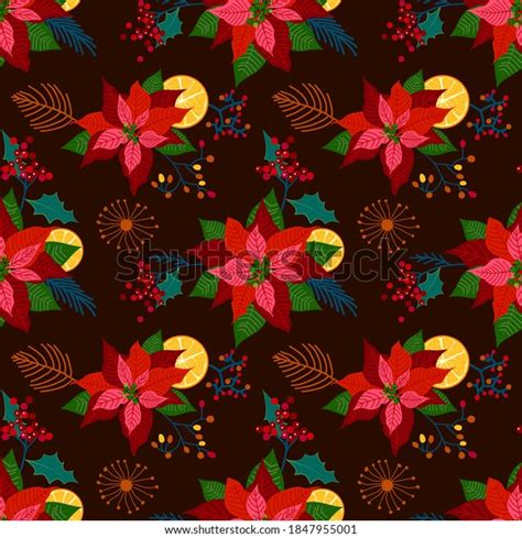 Christmas Floral Pattern Red Poinsettia Flower Stock Vector Royalty