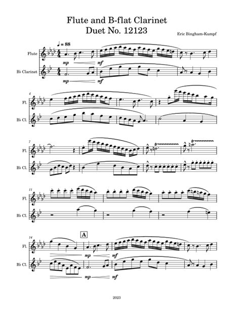 Flute And B Flat Clarinet Duet No By Eric Bingham Kumpf Sheet