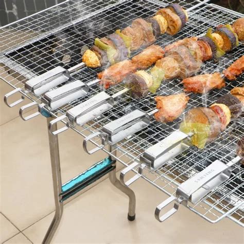 Pcs In Stainless Steel Metal Grilling Skewers With Slider Bbq Shish